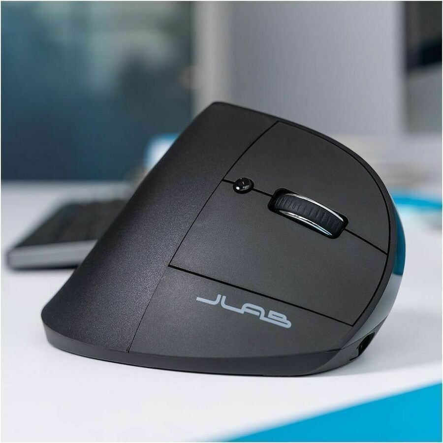 JLAB JBuds Ergonomic Wireless Mouse in black, shown from a top-front angle — alternate view 8