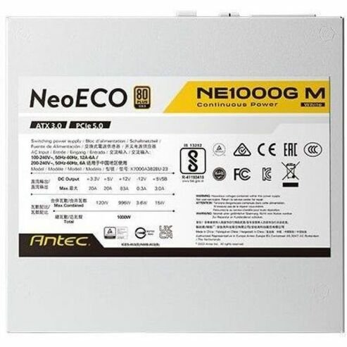 ANTEC NEOECO ENTIÈREMENT MODULAIRE OR 1000W, ATX 3.0, BLANC GARANTIE 7 ANS