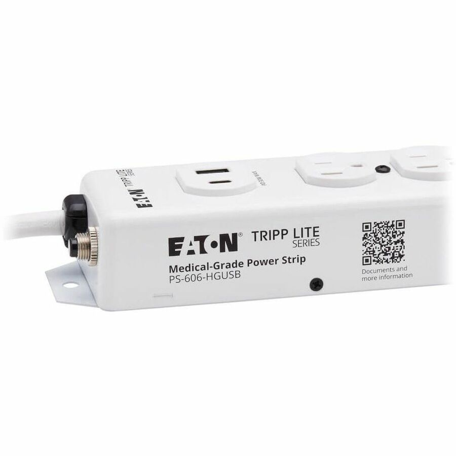 Eaton Tripp Lite Series Safe-IT UL 1363 Medical-Grade Power Strip, 6 Hospital-Grade Outlets, USB Charging, Safety Covers, Antimicrobial, 6 ft. Cord
