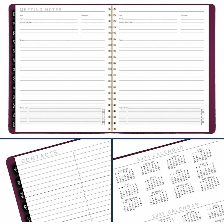 At-A-Glance Contemporary Weekly/Monthly Planner - Weekly, Monthly - 12 Month - January 2026 to December 2026 - 8:00 AM to 5:30 PM - Half-hourly - Monday - Friday - 8 1/4" x 11" Sheet Size - Twin Wire - Purple - Paper - Crushed Cherry Faux Leather Cover - 