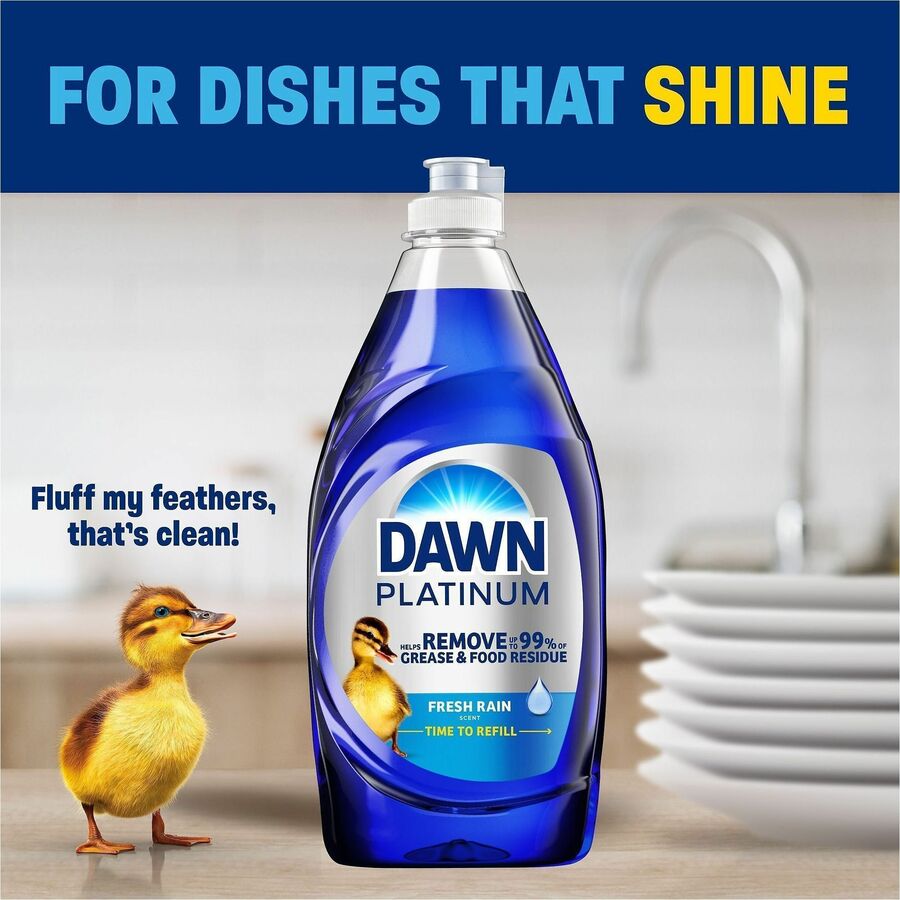 Dawn Platinum Dishwashing Soap - For Multipurpose - Liquid - 30 fl oz (0.9 quart) - Fresh Rain Scent - Recommended For: Grease Remover, Grime Remover, Food Remover, Residue Remover - Versatile - Blue - 8 / Carton