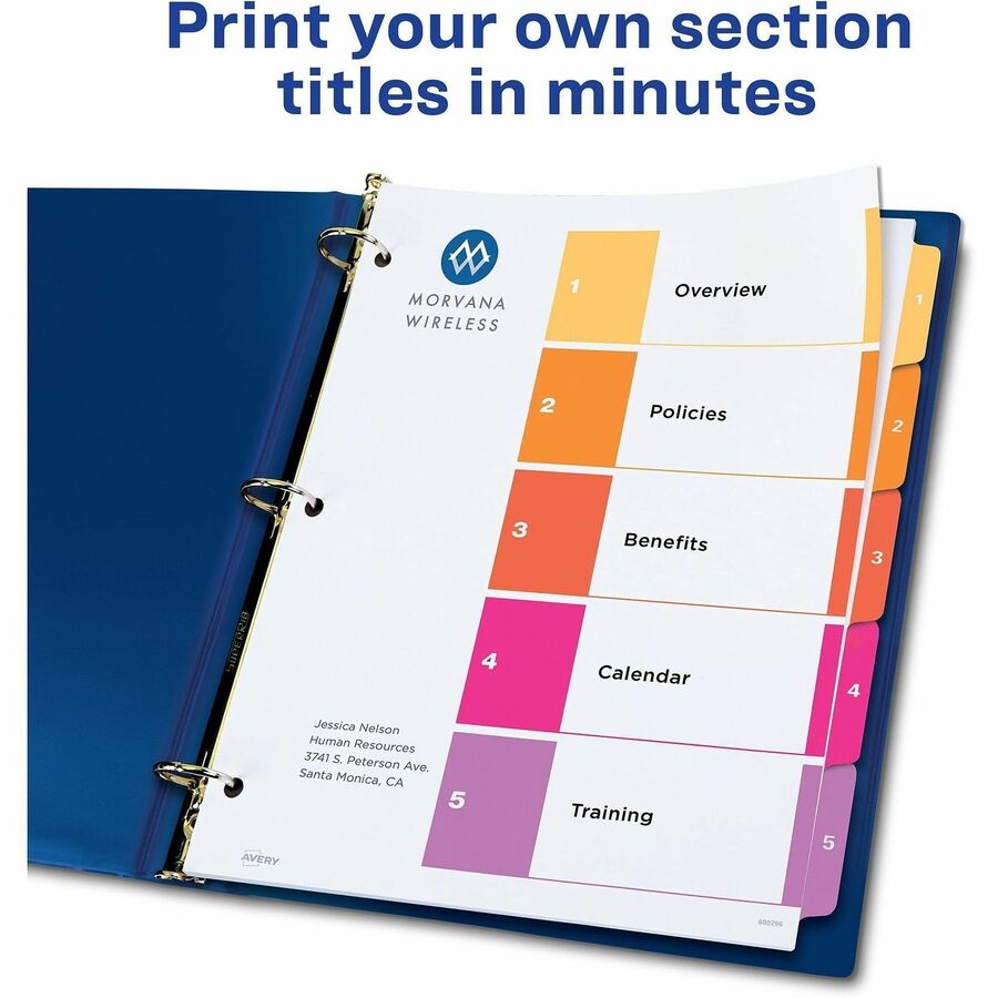 Avery&reg; Ready Index&reg; Table of Content Dividersfor Laser and Inkjet Printers, 5 tabs, 6 sets