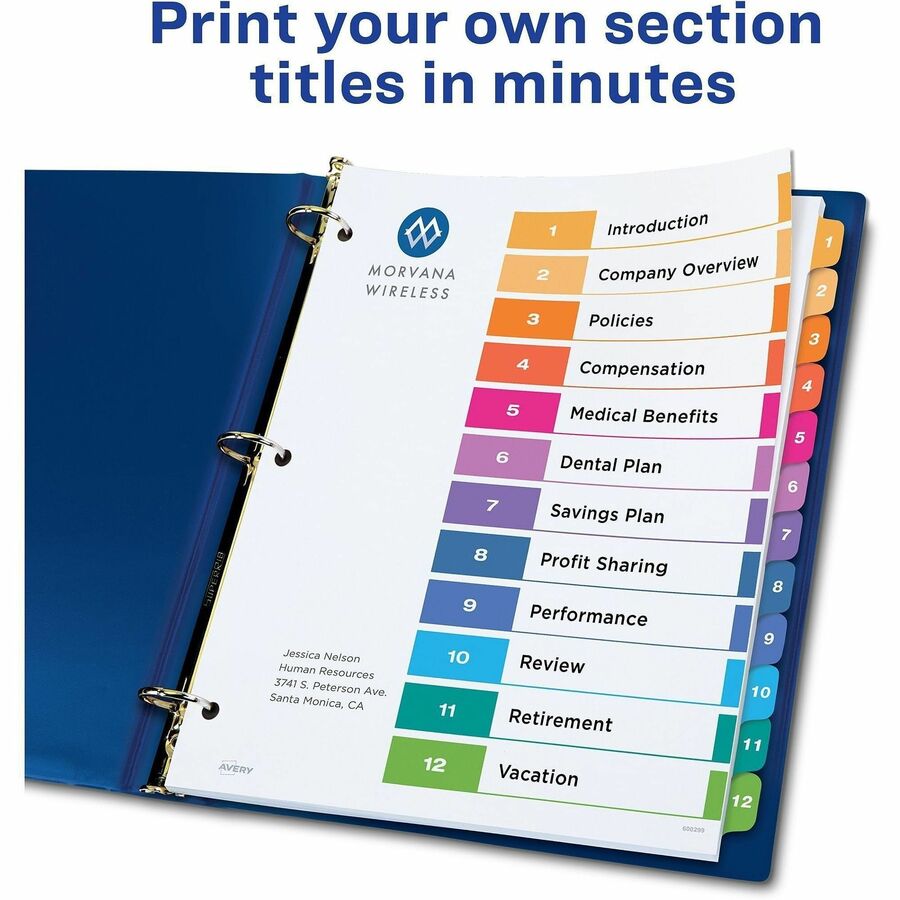 Avery&reg; Ready Index&reg; Table of Content Dividers for Laser and Inkjet Printers, 12 tabs, 6 sets
