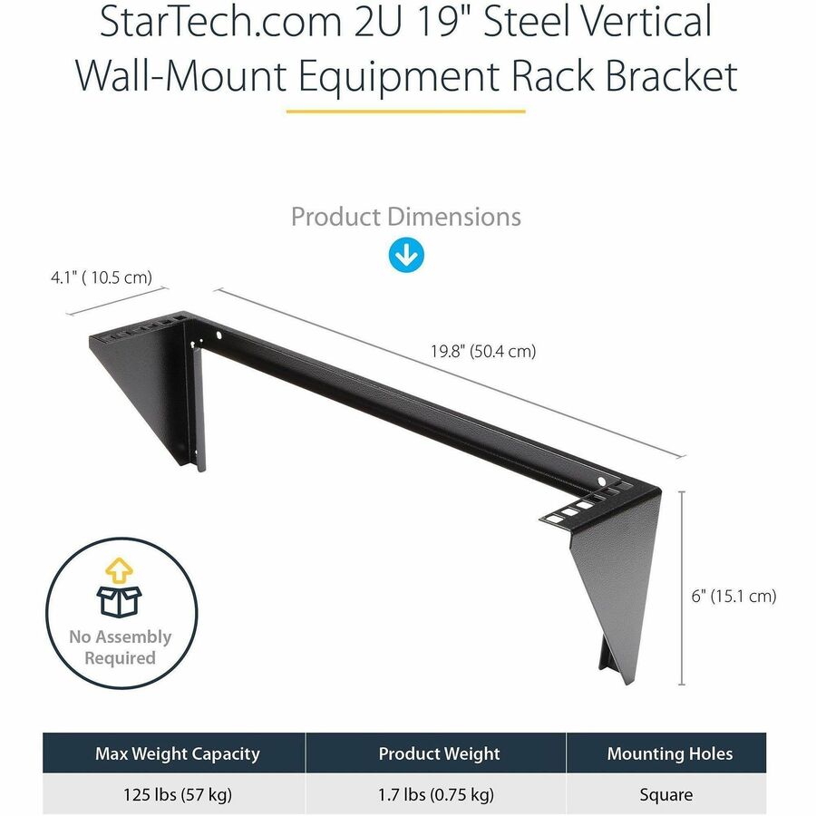 StarTech 2U 19in Steel Vertical Wall Mount Equipment Rack Bracket, TAA