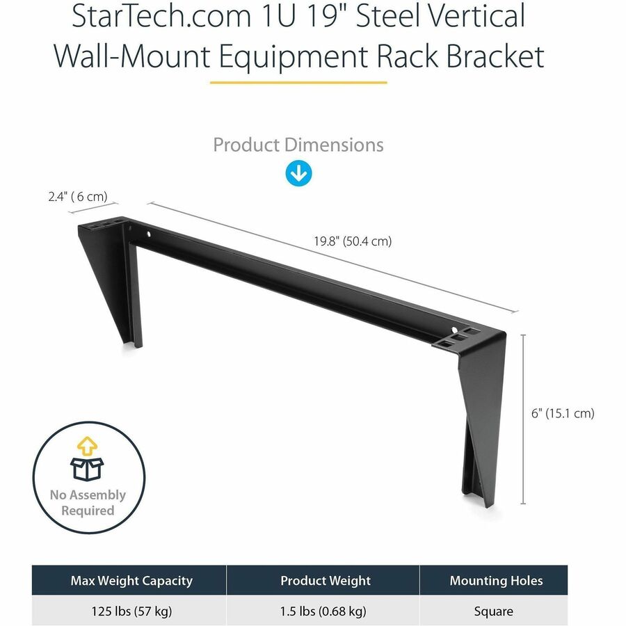 StarTech 1U 19in Steel Vertical Wall Mount Equipment Rack Bracket, TAA