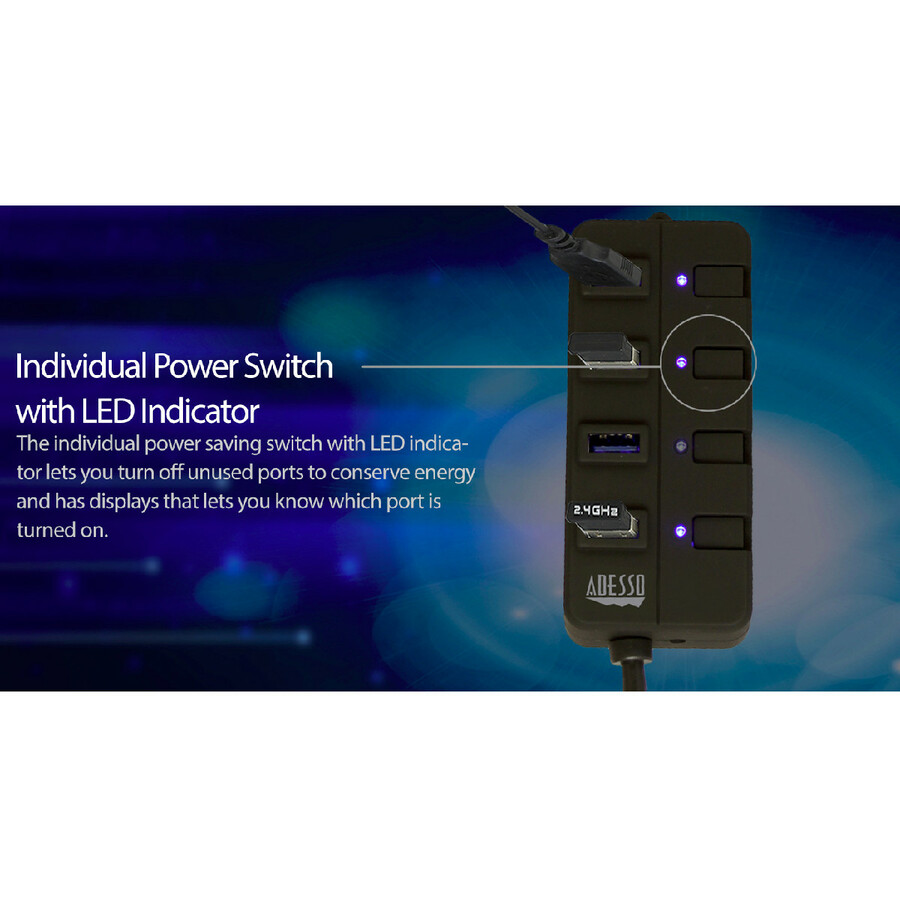 Adesso 4-ports USB 3.0 Hub - USB - External - 4 USB Port(s) - 4 USB 3.0 Port(s) - PC, Mac