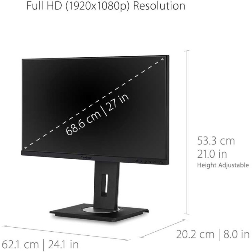 ViewSonic VG2755 27 Inch IPS 1080p Monitor with USB C 3.1, HDMI, DisplayPort, VGA and 40 Degree Tilt Ergonomics for Home and Office