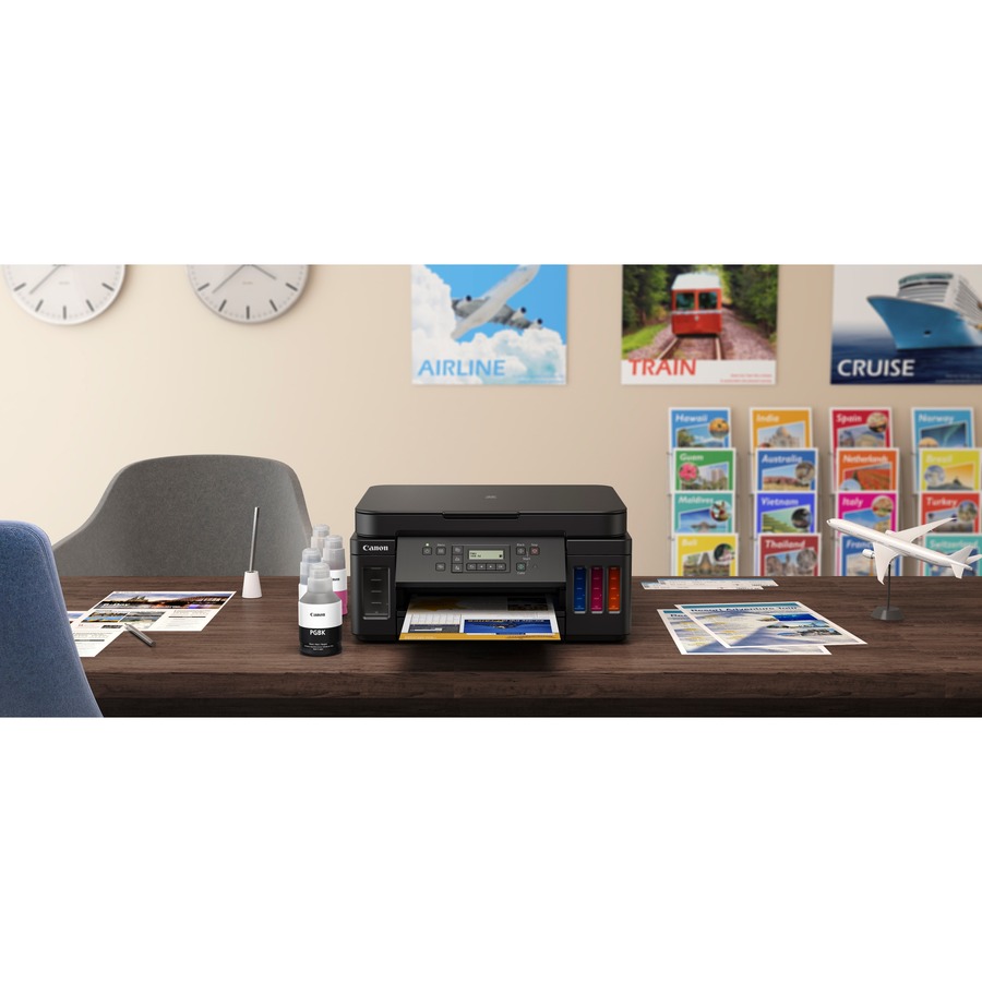 Canon PIXMA G G6020 Inkjet Multifunction Printer-Color-Copier/Scanner-4800x1200 dpi Print-Automatic Duplex Print-5000 Pages-350 sheets Input-Color Flatbed Scanner-1200 dpi Optical Scan-Wireless LAN-Wireless PictBridge-Mopria-Canon PRINT Business