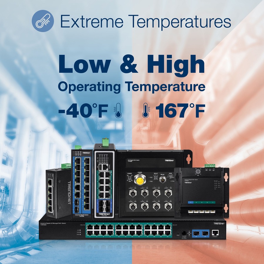 TRENDnet 5-Port Industrial Fast Ethernet DIN-Rail Switch, TI-E50, 5 x Fast Ethernet Ports, IP50 Rated, Extreme Temperature Operating Range, 1Gbps Switching Capacity, Lifetime Protection