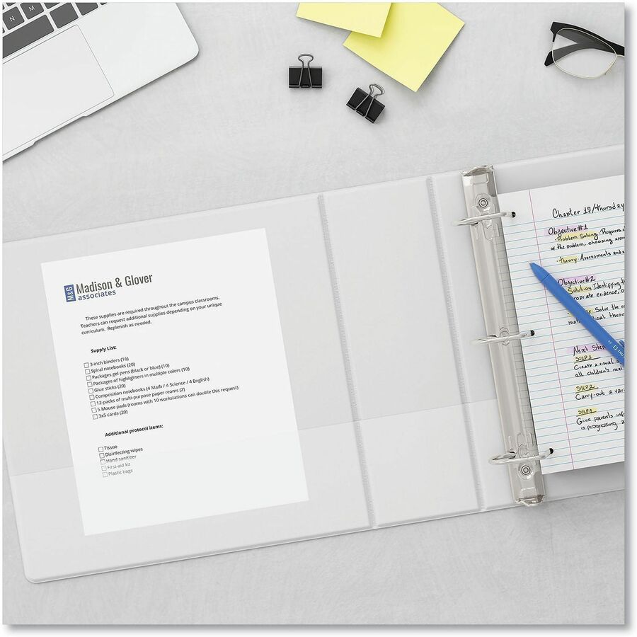 Universal Slant D-Ring View Binder, 3 Rings, 0.5" Capacity, 11 x 8.5, White - 1/2" Binder Capacity - Letter - 8 1/2" x 11" Sheet Size - 120 Sheet Capacity - 3 Ring(s) - Fastener(s): Ring - Pocket(s): 2, Inside Front & Back - Polypropylene - White - Non-st