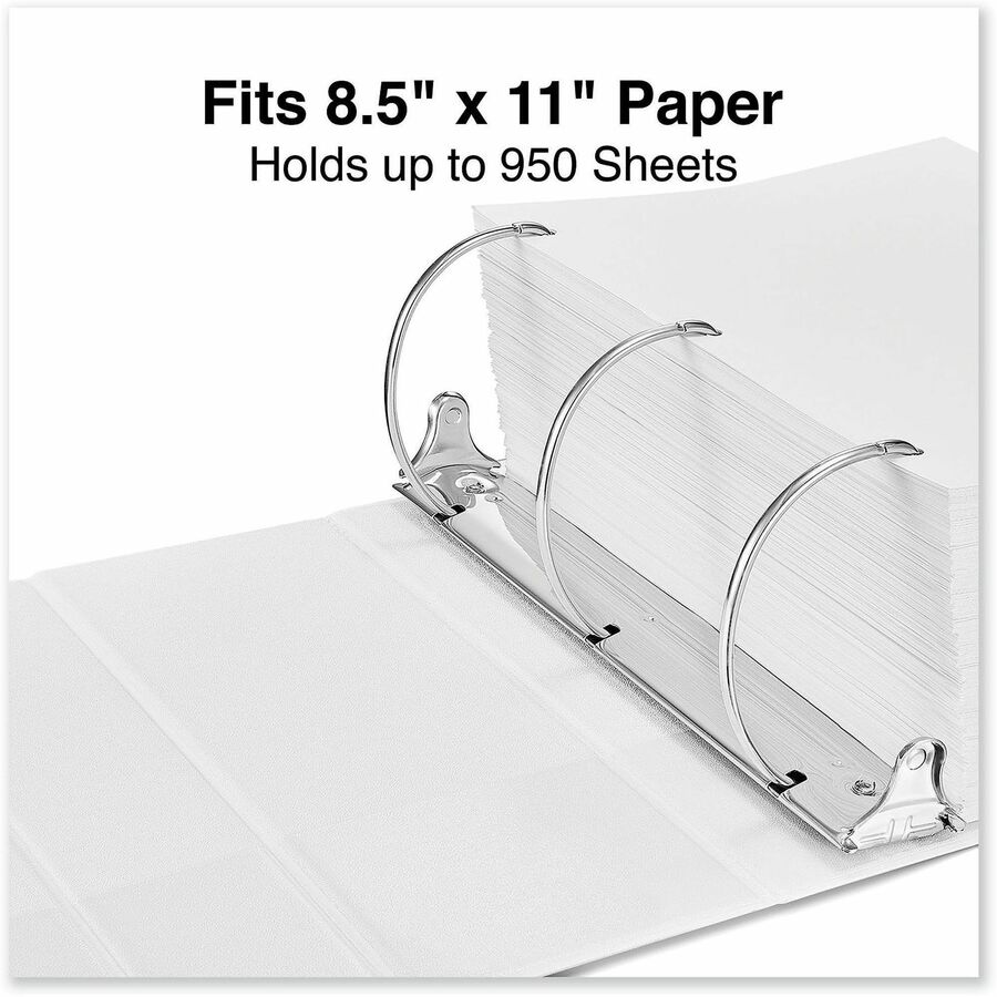 Universal Slant D-Ring View Binder, 3 Rings, 5" Capacity, 11 x 8.5, White - 5" Binder Capacity - Letter - 8 1/2" x 11" Sheet Size - 950 Sheet Capacity - 3 Ring(s) - Fastener(s): Ring - Pocket(s): 2, Inside Front & Back - Polypropylene - White - Non-stick 