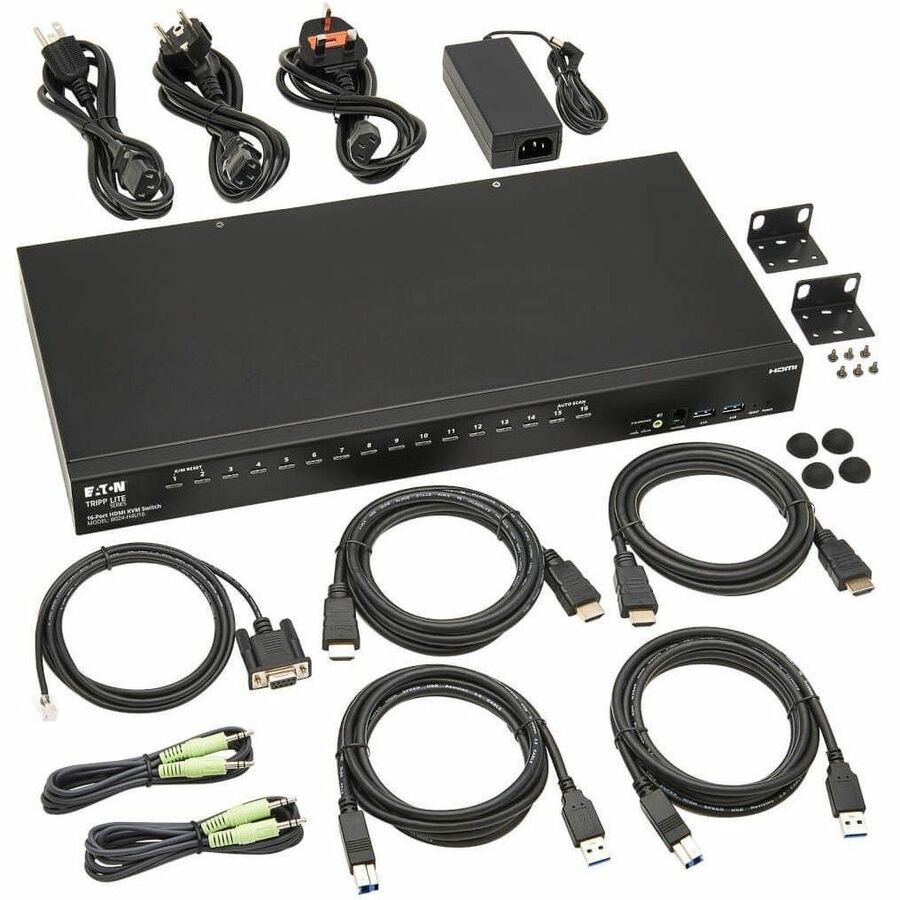 Tripp Lite by Eaton 16-Port 4K HDMI/USB KVM Switch - 4K 60 Hz Video/Audio, USB Peripheral Sharing, 1U Rack-Mount
