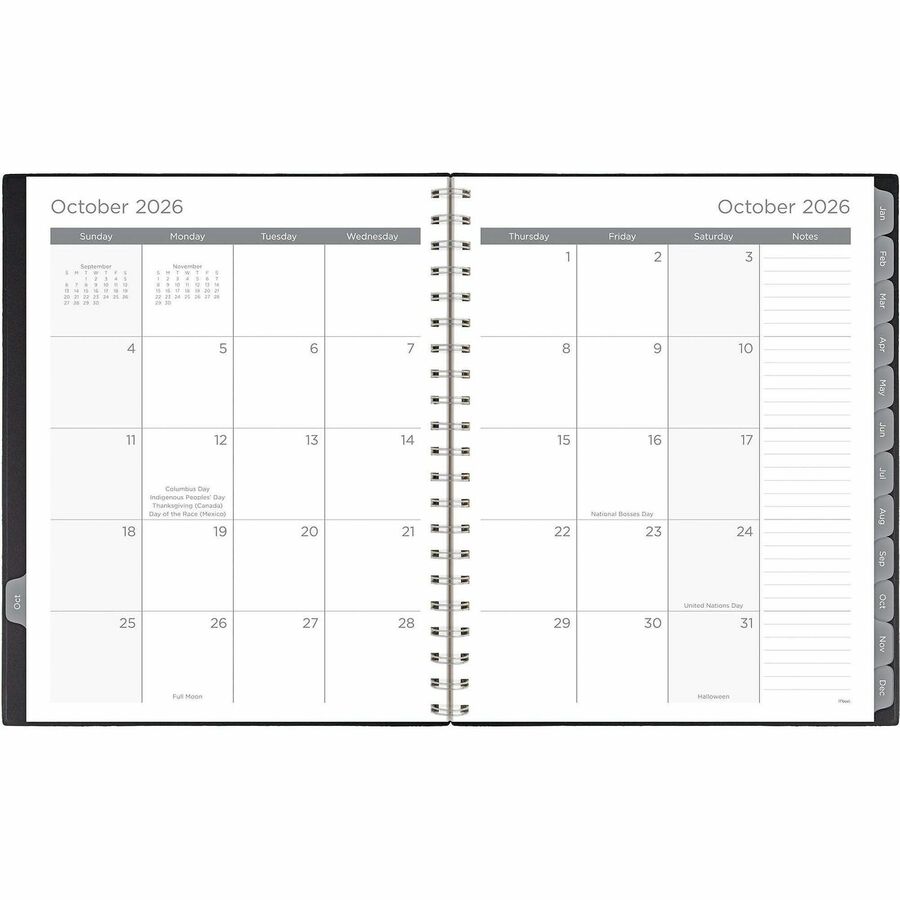 Mead Basic Weekly Monthly Planner, Black, Large, 8 1/2" x 11" - Large - Weekly, Monthly - 15 Month - October 2025 to December 2026 - 1 Week, 1 Month Double Page Layout - 8 1/2" x 11" Sheet Size - Twin Wire - Black - Poly - Black Cover - 1 Each