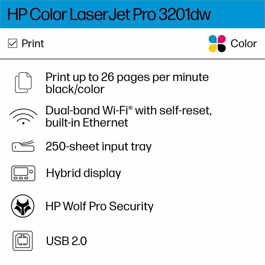 HP LaserJet Pro 3201dw Wireless Laser Printer - Color