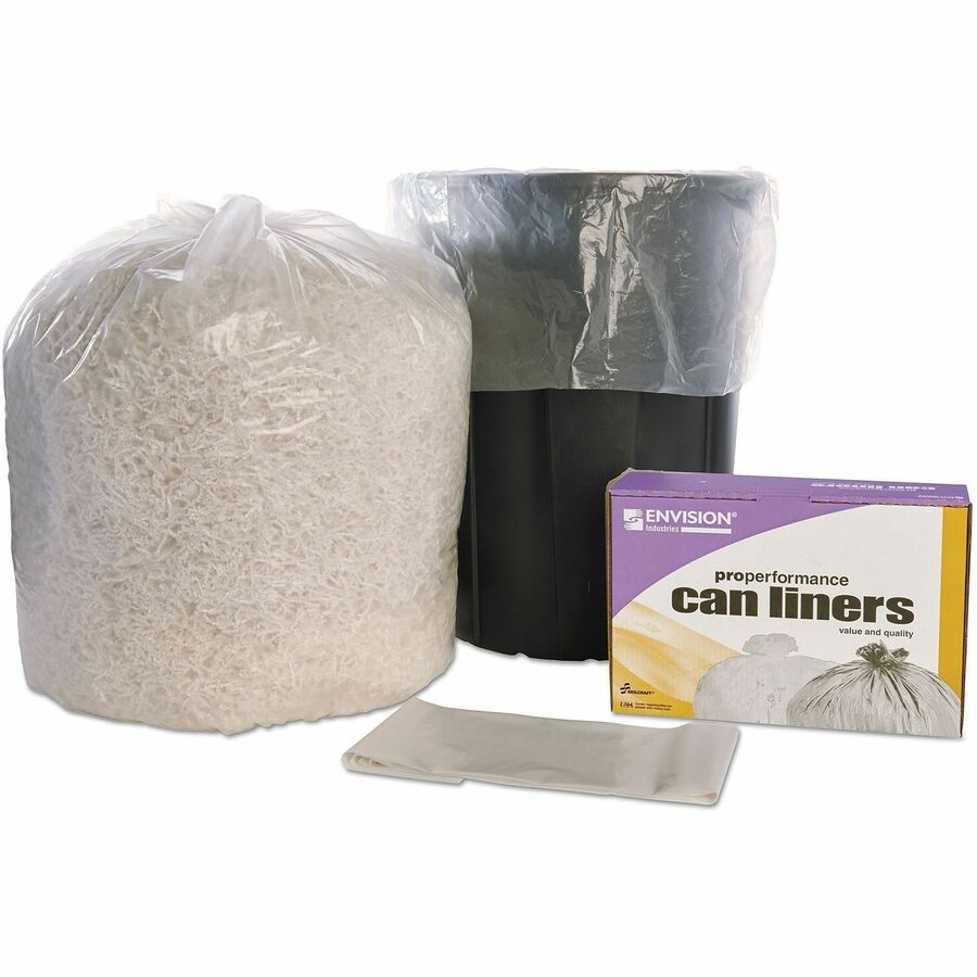 NSN5171347 - Trash bags are designed for use in soft refuse applications. Ideal for office, kitchen and bathroom applications. The high molecular weight of the high-density polyethylene resin produces an economical liner that is approximately 1/3 the weight of traditional can liners. The use of fewer raw materials returns less plastic to our environment. Trash bags also offer great load-bearing capabilities. 