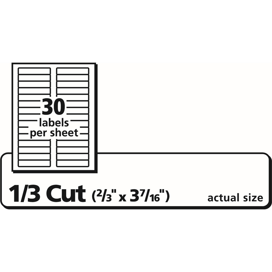 Avery® Removable File Folder Labels - 21/32 Width x 3 7/16 Length -  Removable Adhesive - Rectangle - Laser, Inkjet - White - Paper - 30 / Sheet  - 25 Total Sheets - 750 Total Label(s) - 750 / Pack - Bluebird Office  Supplies