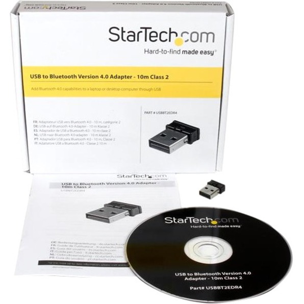 StarTech Mini USB Bluetooth 4.0 Adapter, 10m (33ft) Class 2 EDR Wireless Dongle, TAA