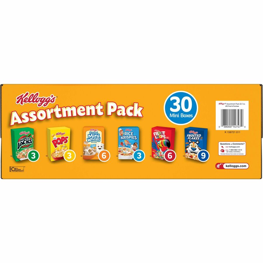 Kellogg's 14746 Breakfast Cereal Mini Boxes, Assorted, 2.39 oz Box,  30/Carton - 3800014746