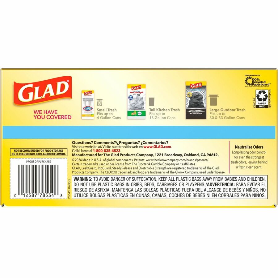 Glad ForceFlex 13 Gallon Tall Trash Bags - 13 gal - 0.82 mil (21 Micron)  Thickness - White - 16320/Pallet - Kitchen, Office - ICC Business Products