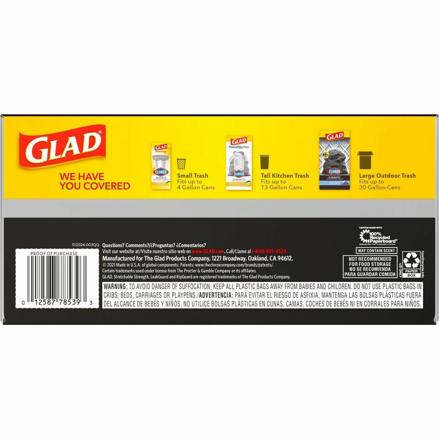 Glad Large Drawstring Trash Bags - Large Size - 30 gal - 30 Width