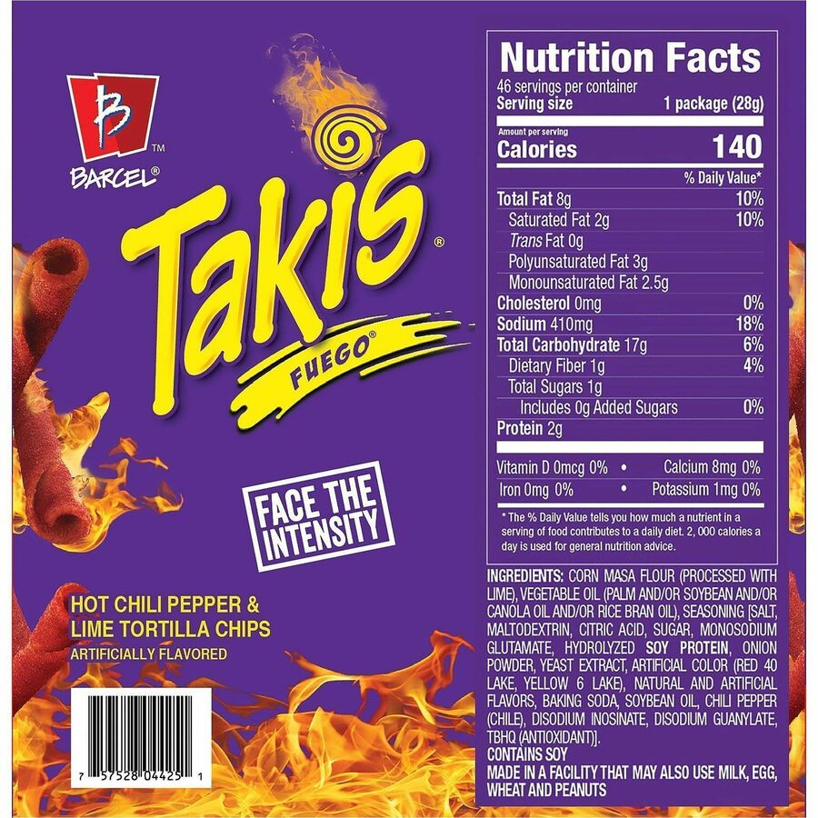 Picture of Takis Fuego Rolled Tortilla Chips, snack bags, 46/CT