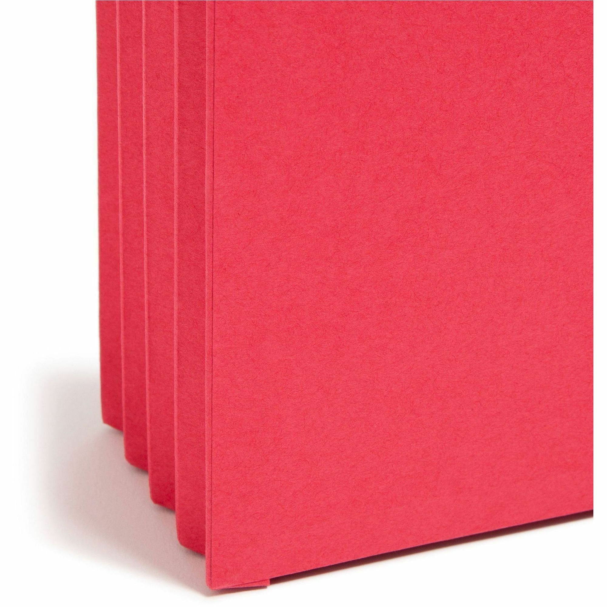 SMD74231 - Use colorful file pockets to quickly identify different types of files inside or outside of your file drawers. Matching colored gusset features a tear-resistant rollover reinforcement. Manila liners allow easy labeling on the straight-cut tabs. Drop-front panel provides easy access to contents. Legal-size file pockets are made of 11 point stock.