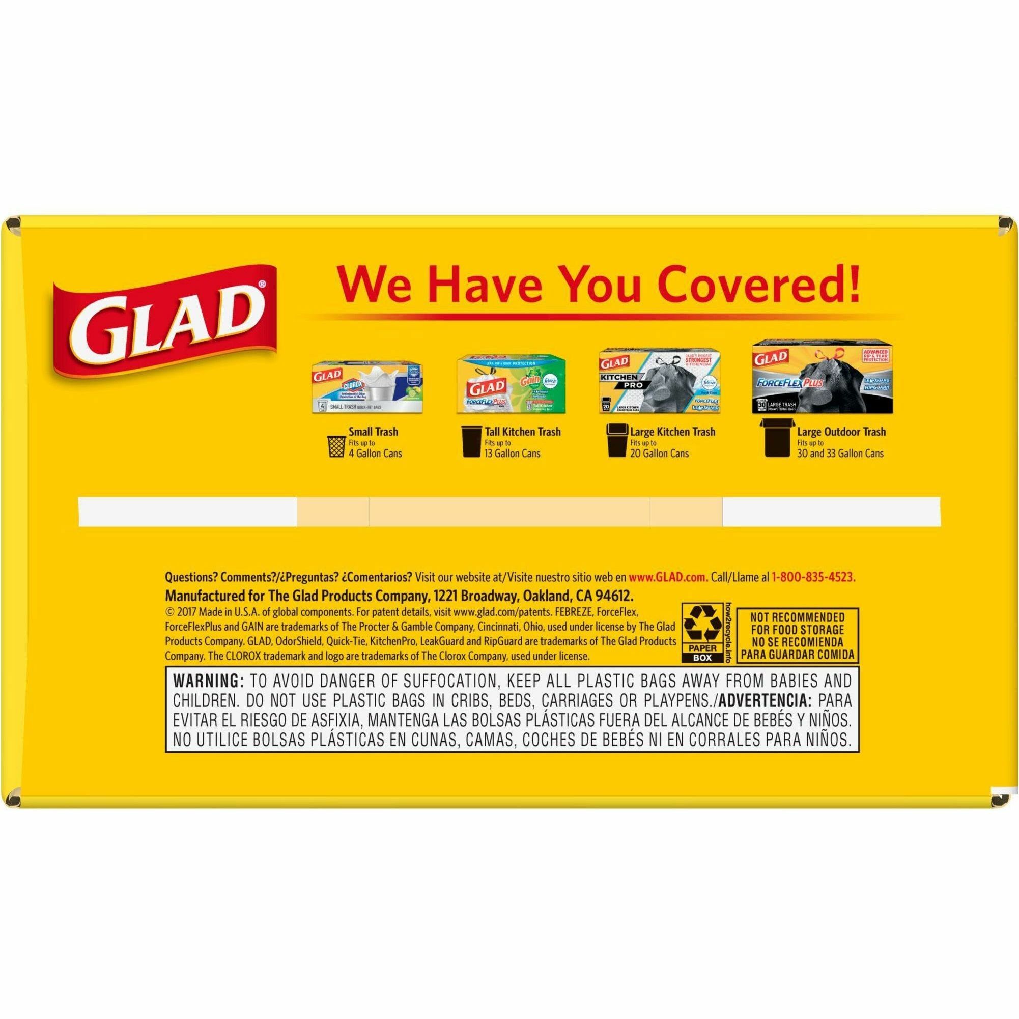 Glad Drawstring Large Trash Bags, 30 gal, 1.05 mil, 30 x 33, Black, 90/Carton