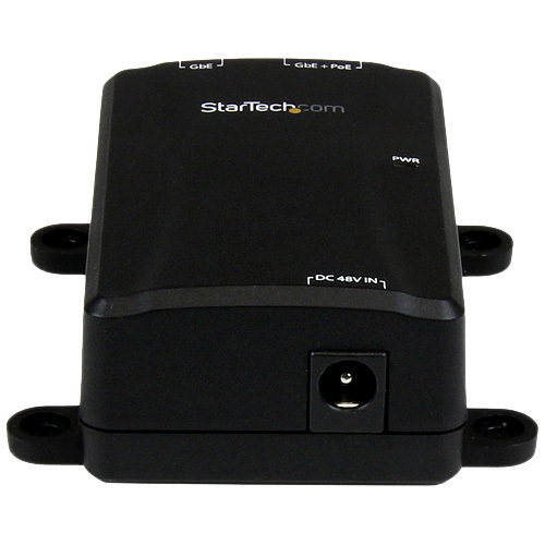 StarTech.com 1-Port Gigabit Midspan - PoE+ Injector - 802.3at and 802.3af - Wall-Mountable - 120 V AC, 230 V AC Input - 48 V DC, 750 mA Output - 1 x 10/100/1000Base-T Input Port(s) - 1 x 10/100/1000Base-T Output Port(s) - 30 W - Wall Mountable - Black
