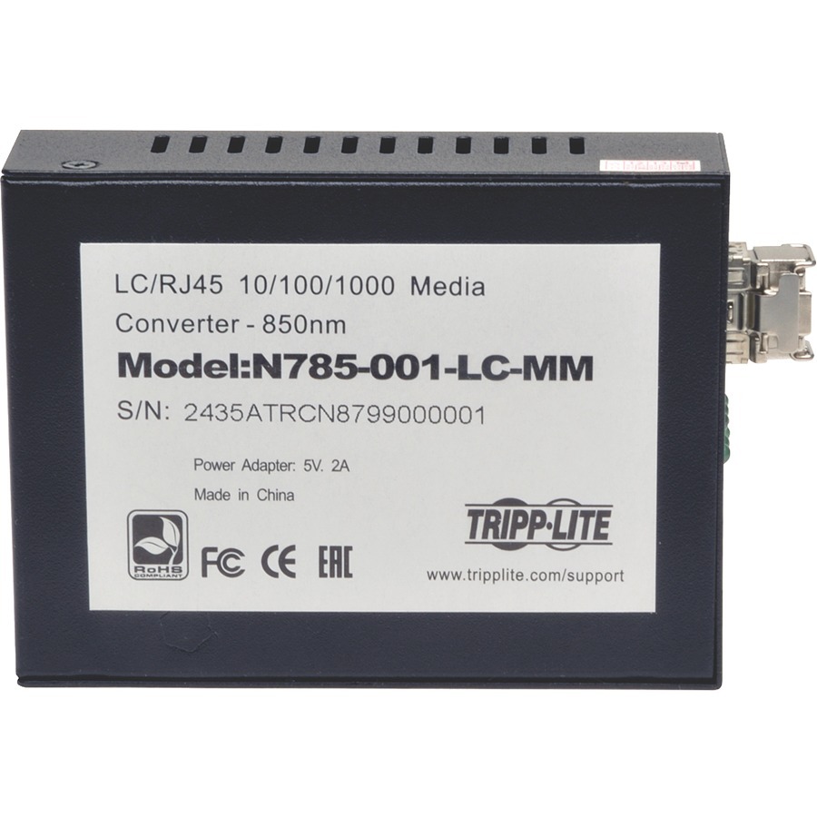 Eaton N785-001-LC-MM LC multimode fiber media converter with Gigabit RJ45 — bottom view