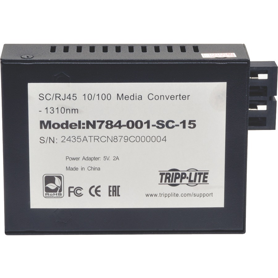 Eaton N784-001-SC-15 singlemode fiber media converter with RJ-45 and SC ports — bottom view