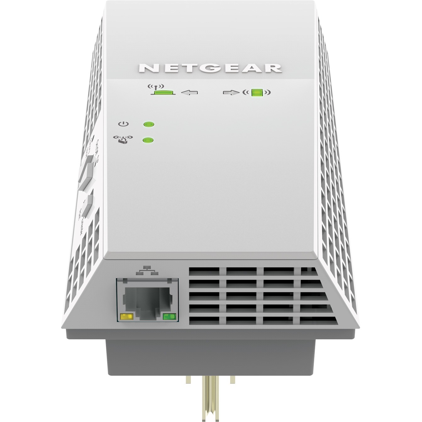 Netgear EX6400 AC1900 WiFi range extender with plug-in wall design and Gigabit Ethernet port — bottom view