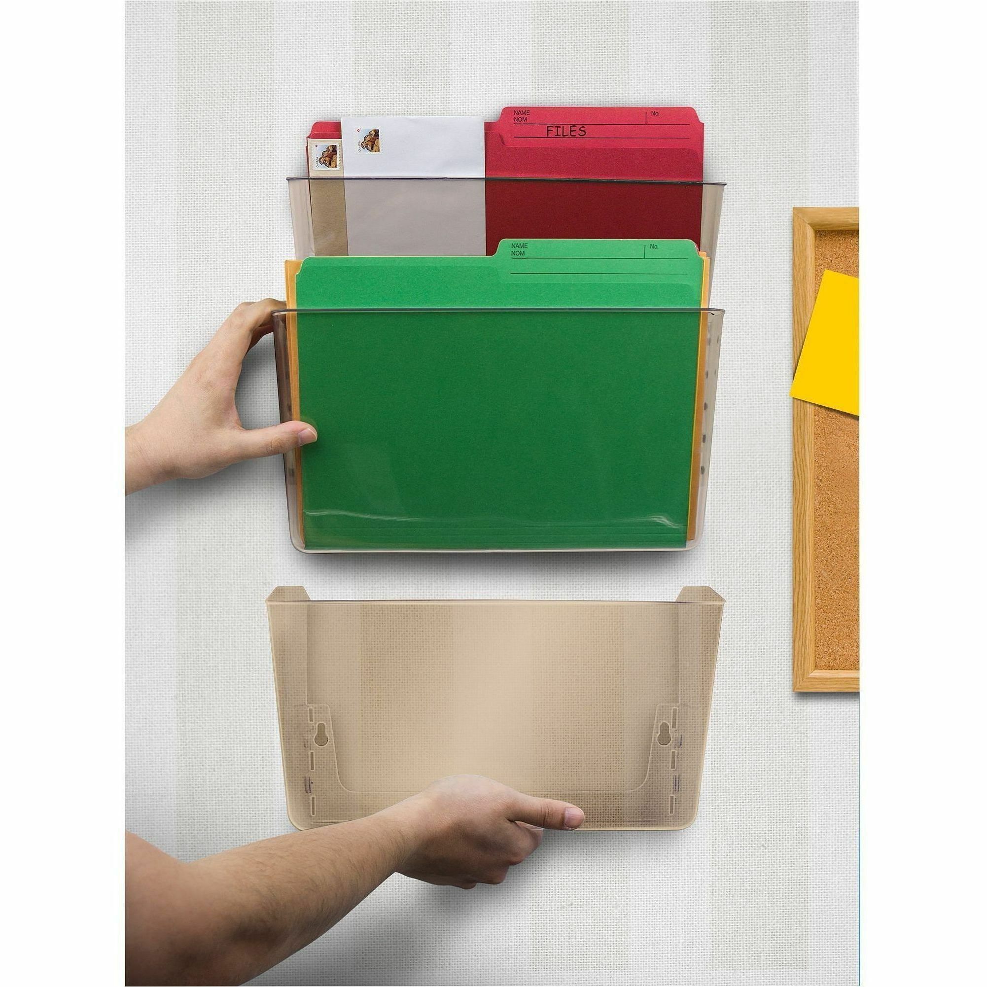 Storex Stacking Wall Pocket Set - 7" Height x 4" Width x 13" Length - Stackable - Smoke - Plastic - 7 / Set