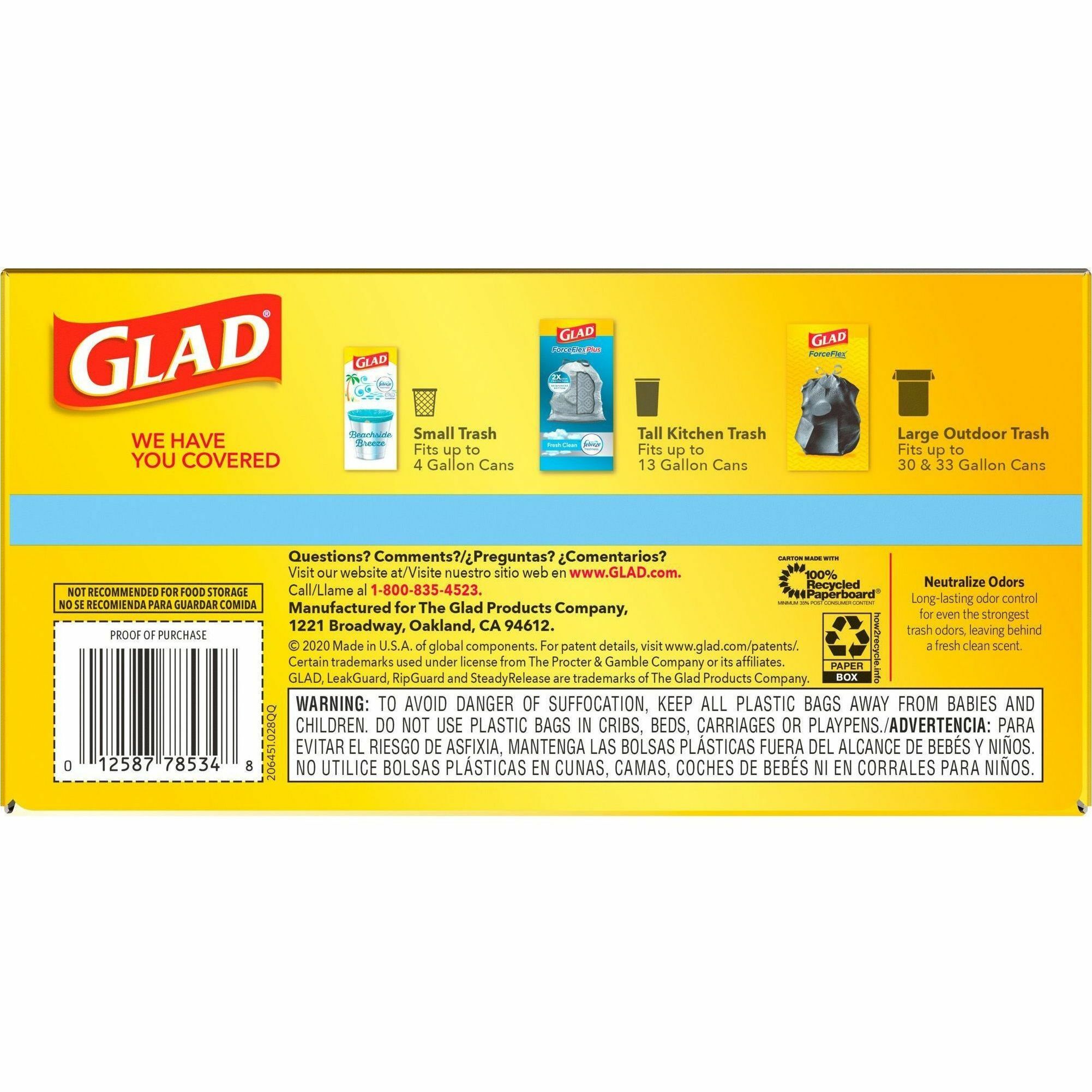 FORCEFLEX ODORSHIELD TALL KITCHEN DRAWSTRING BAGS by Glad® CLO78714CT