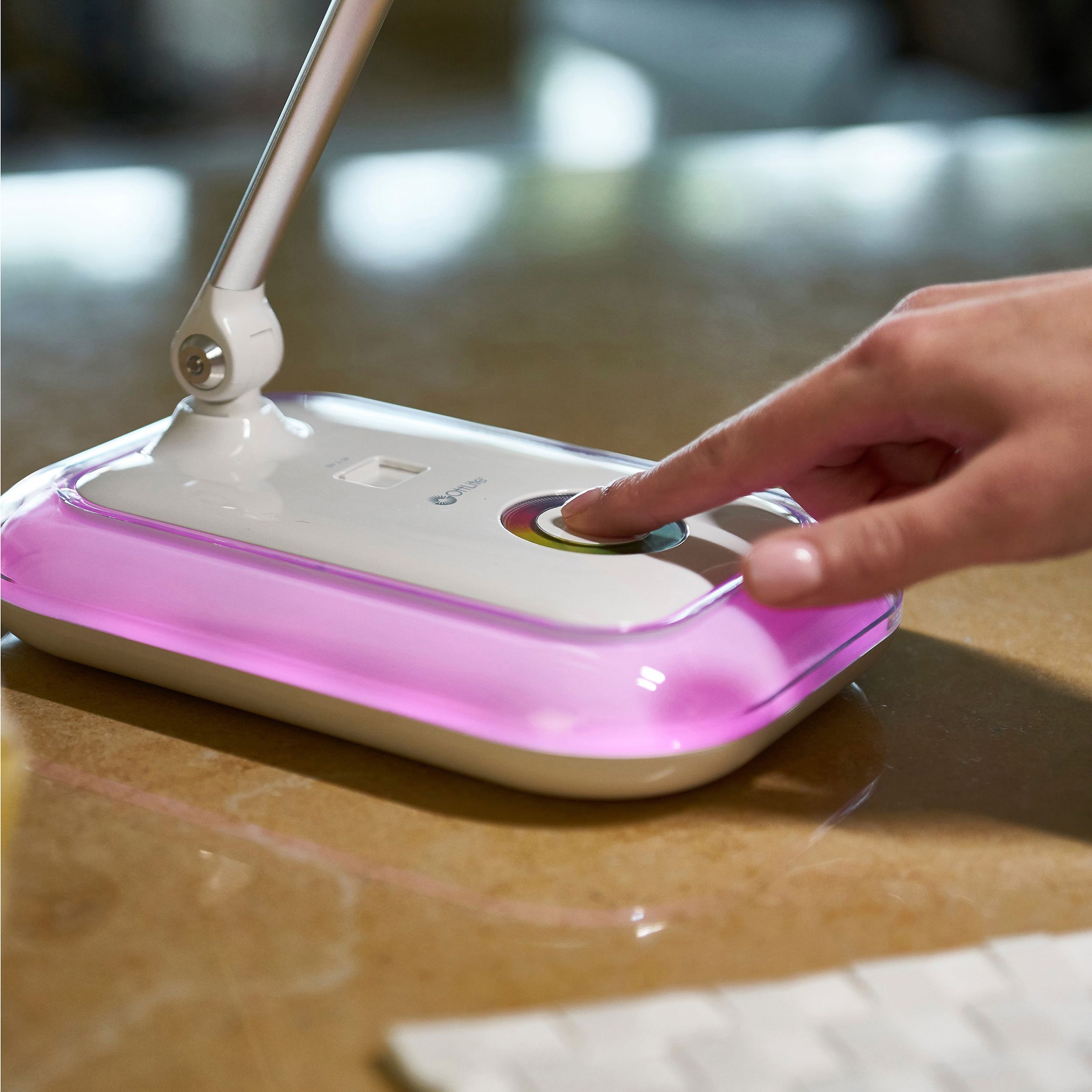 OttLite Desk Lamp - LED Bulb - Adjustable Brightness, Touch-activated, Adjustable Arm, Adjustable Shade, USB Charging - 450 lm Lumens - Desk Mountable - White - for Phone, Tablet