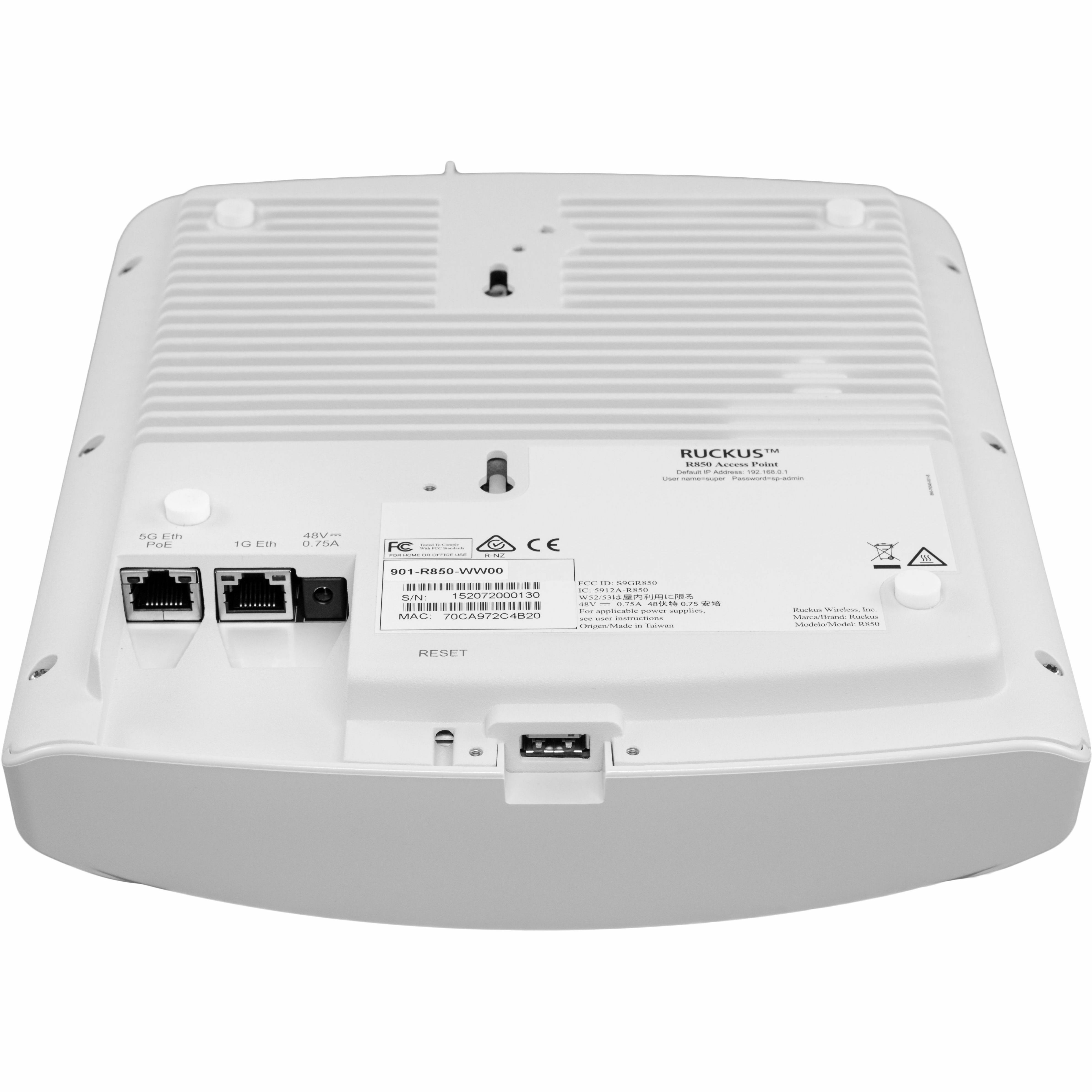 Ruckus R850 dual-band Wi‑Fi 6 indoor access point with multi-gigabit Ethernet for enterprise wireless networks