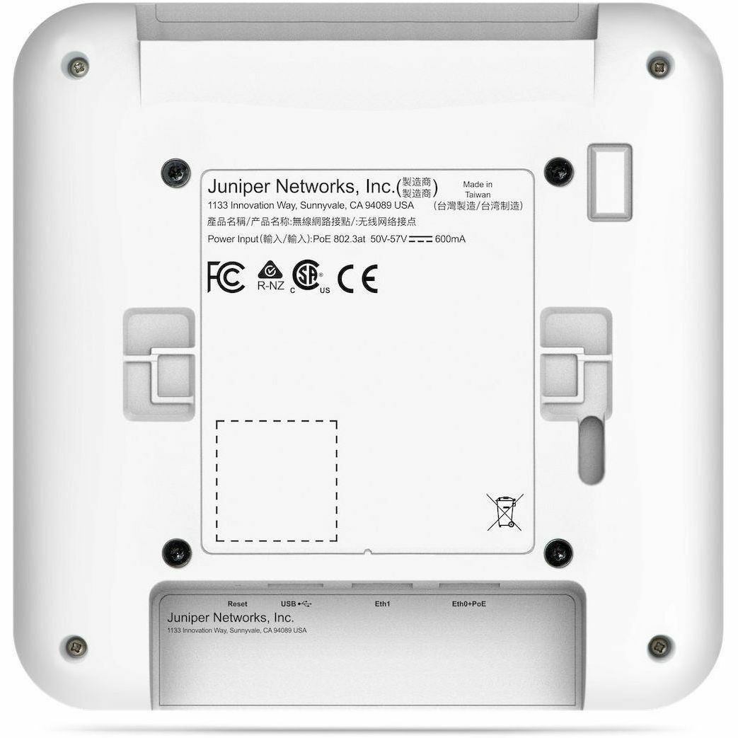 Juniper Mist AP33 indoor access point bundle with 5-year 2-service subscription — bottom view
