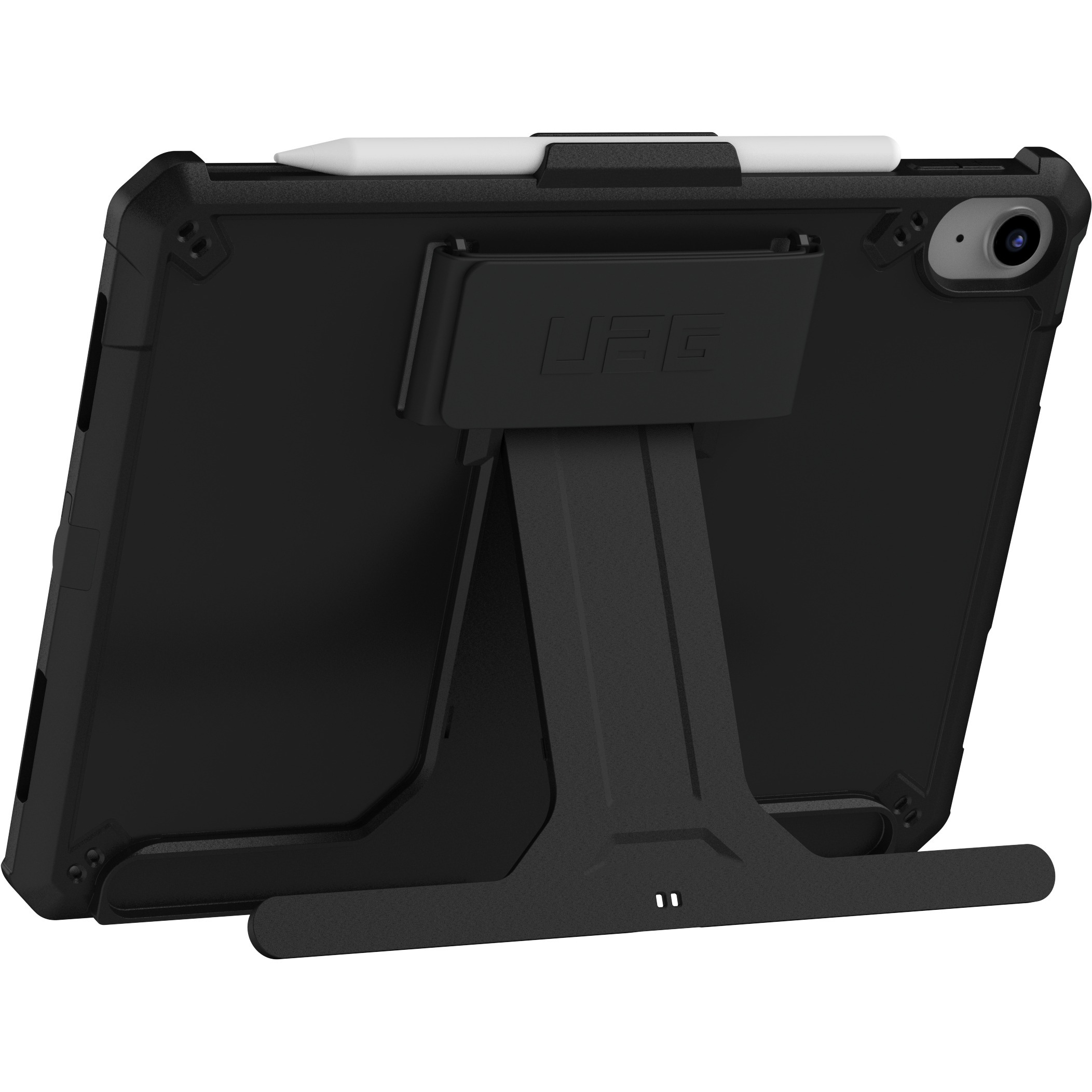 UAG Scout black rugged case with kickstand and handstrap for iPad 11 A16 and iPad 10.9 10th Gen — bottom view