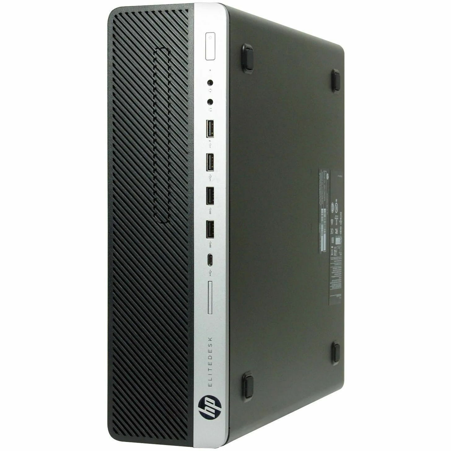 Refurbished HP 800 G3 Small Form Factor business desktop with Core i7, 16 GB RAM, 512 GB SSD, and DVD drive — bottom view