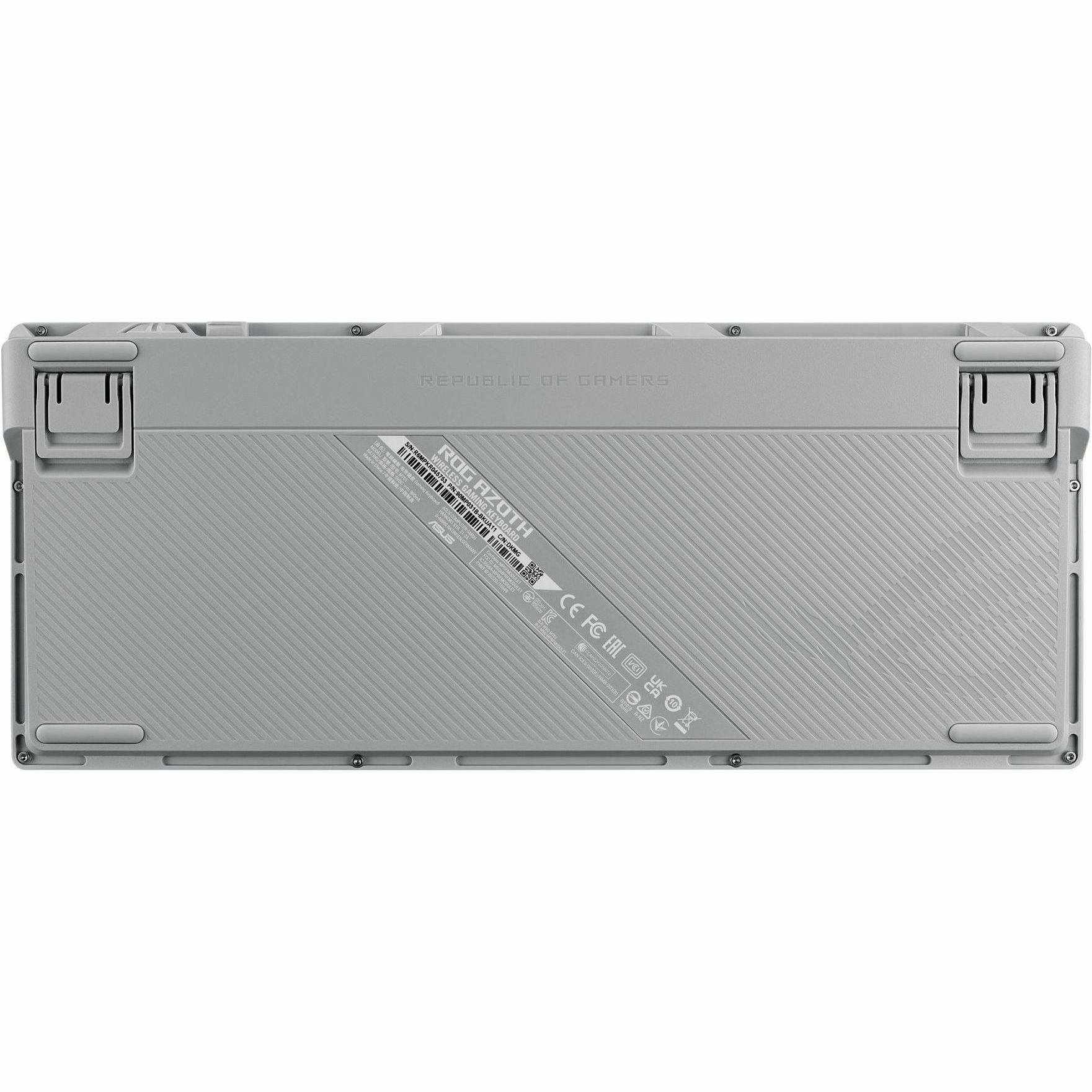 ASUS ROG Azoth wireless DIY custom gaming keyboard with OLED display and compact 75% layout — bottom view