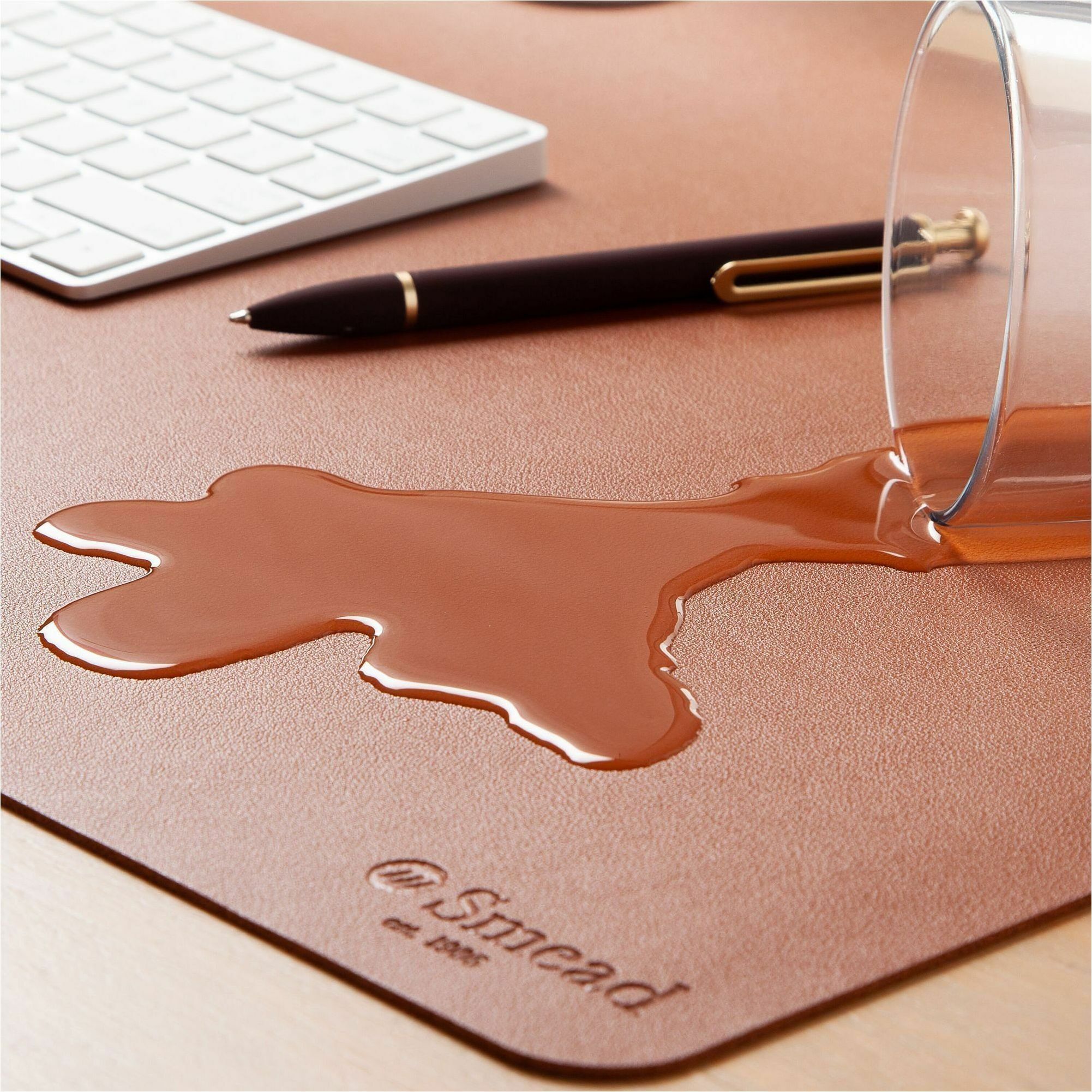 Smead Waterproof Desk Pad - Rectangular - 15.7" Width x 31.50000" Depth - Faux Suede Backing - Vegan Leather - Saddle