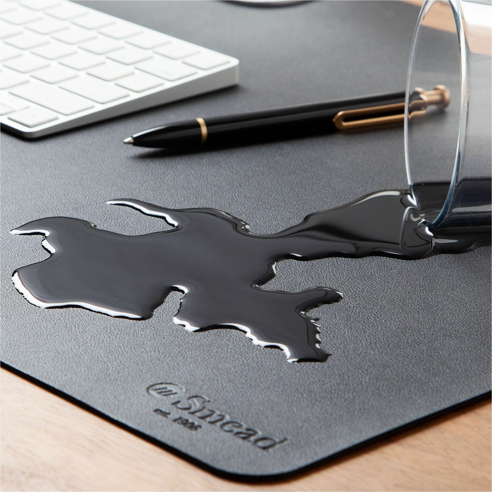 Smead Waterproof Desk Pad - Rectangular - 15.7" Width x 31.50000" Depth - Faux Suede Backing - Vegan Leather - Charcoal