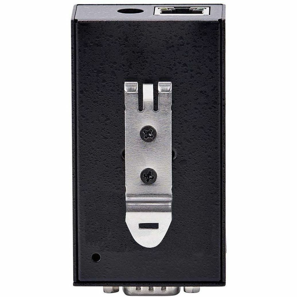StarTech PoE serial to Ethernet adapter with DB9 port, RJ45 Ethernet, and wall or DIN rail mounting — bottom view