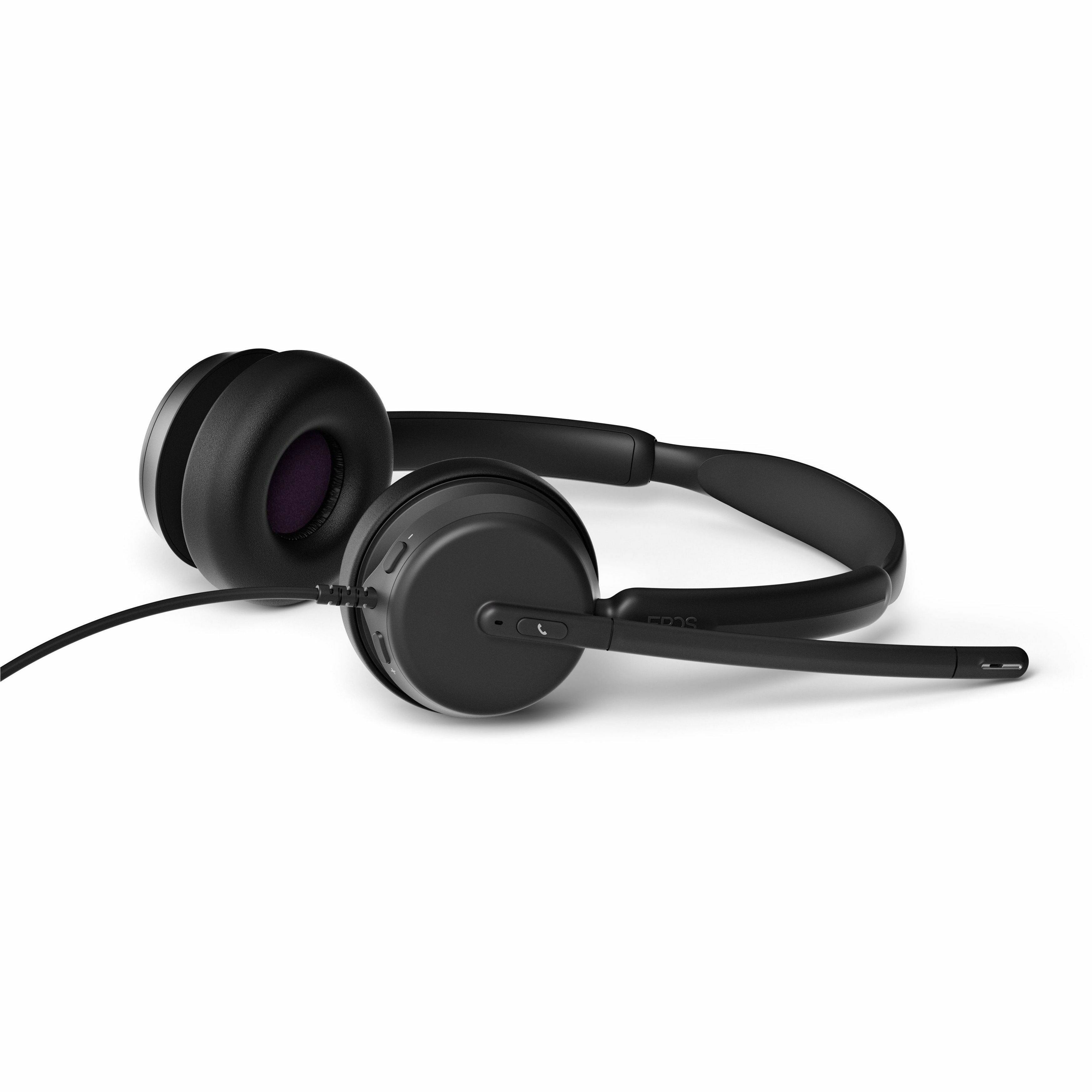EPOS IMPACT 460 wired dual-sided headset with USB-C connection and boom microphone — bottom view