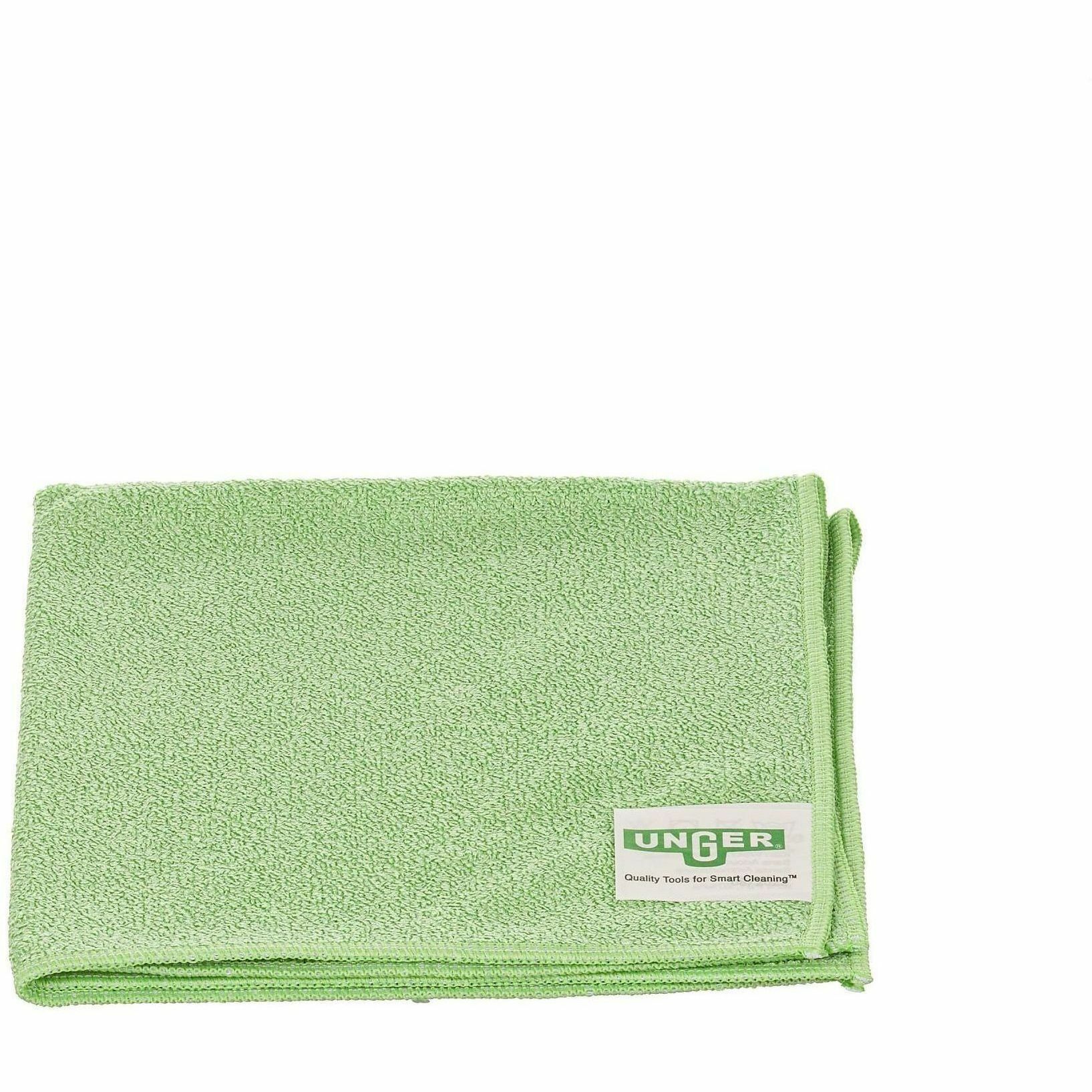 Unger MicroWipe 2000 Medium-Duty Microfiber Cloth - For General Purpose - Cloth, Wipe - Recommended For: Debris Remover, Bacteria Remover, Soil Remover, Mold Remover - Medium Duty, Absorbent, Washable, Durable - Green - 10 / Carton