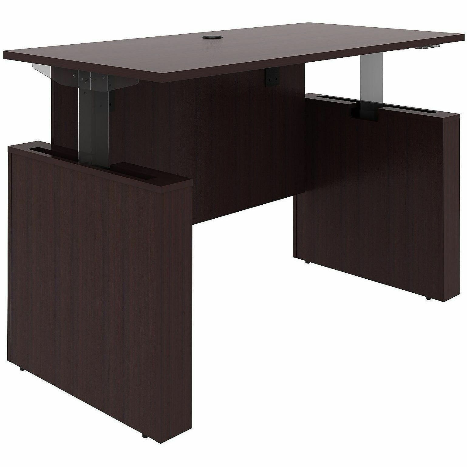 Lorell Essentials 60" Sit-to-Stand Desk Shell - Finish: Laminate, Espresso - Laminate, Espresso Table Top - Laminated, Cam Lock, Durable, Grommet, Cord Management, Modesty Panel, Privacy Panel, Adjustable Feet - 1 Each