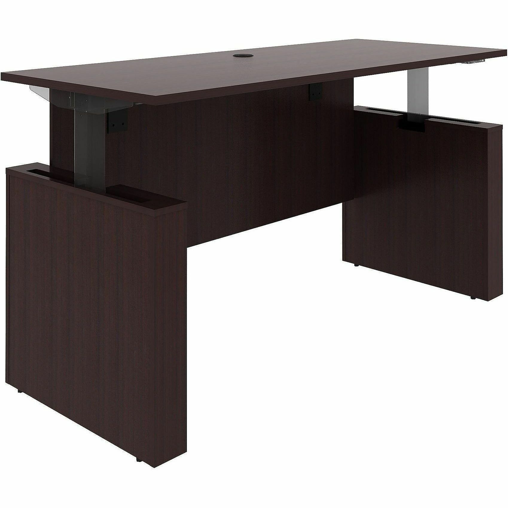 Lorell Essentials 72" Sit-to-Stand Desk Shell - Finish: Espresso, Laminate - Espresso, Laminate Table Top - Laminated, Cam Lock, Cord Management, Durable, Adjustable Feet, Modesty Panel, Privacy Panel, Grommet - 1 Each