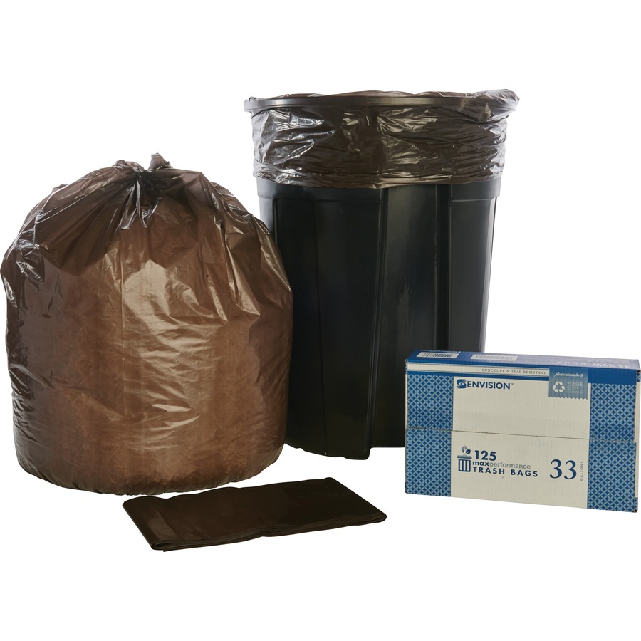 8105013862290, SKILCRAFT Recycled Content Trash Can Liners, 30 gal, 1.3  mil, 30 x 39, Black/Brown, 100/Carton - Reliable Paper