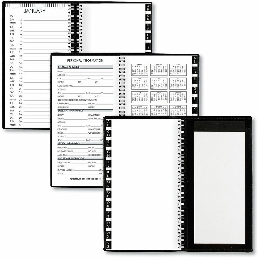 At-A-Glance 2024 Refillable Weekly Appointment Book Planner, Black, Pocket, 3 1/4" x 6 1/4" - Julian Dates - Weekly - 1 Year - January 2025 to December 2025 - 8:00 AM to 5:00 PM - Hourly, Monday - Friday - 1 Week Double Page Layout - 3 1/4" x 6 1/4" Sheet