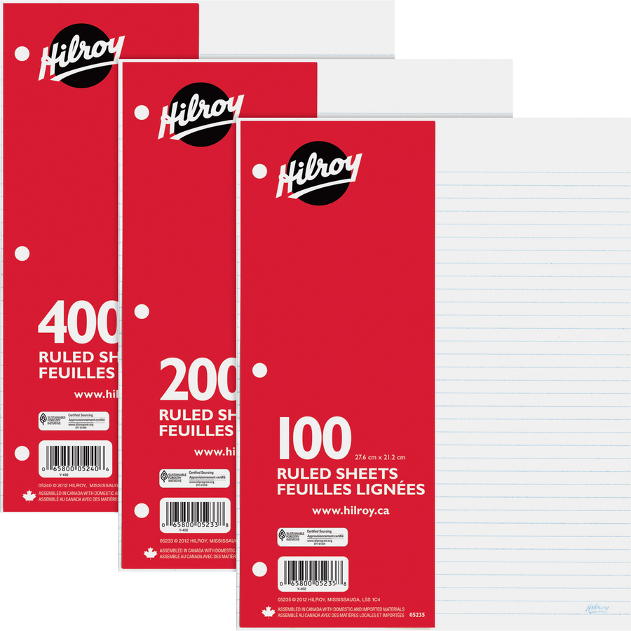 Hilroy Refill Paper, Plain, 3 Holes, 10-7/8 X 8-3/8 Inches, 200 Per Pack -  ACCO Canada