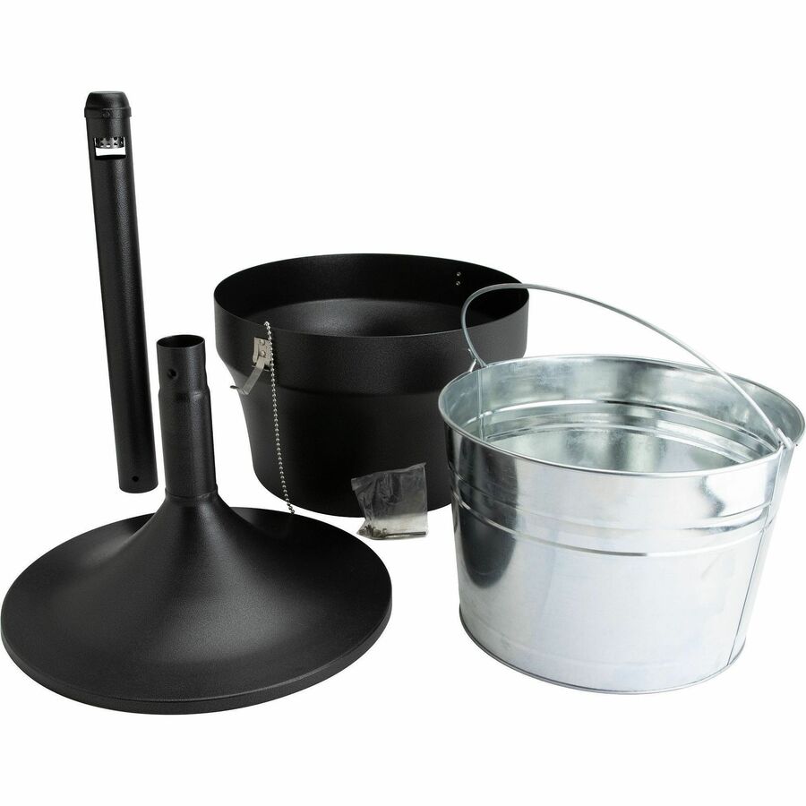 Genuine Joe 4.25 Gal Fire-safe Smoking Receptacle - 4.25 gal Capacity - Powder Coated, Durable, Weather Resistant, Fire-Safe, Handle - 37" Height x 16" Width - Galvanized Steel - Black - 1 Each